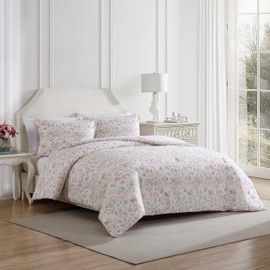 Laura Ashley - Queen Comforter Set, Luxuriously Soft Bedding with Matching Shams, Floral Home Decor (Morning Gloria Pink, Queen)