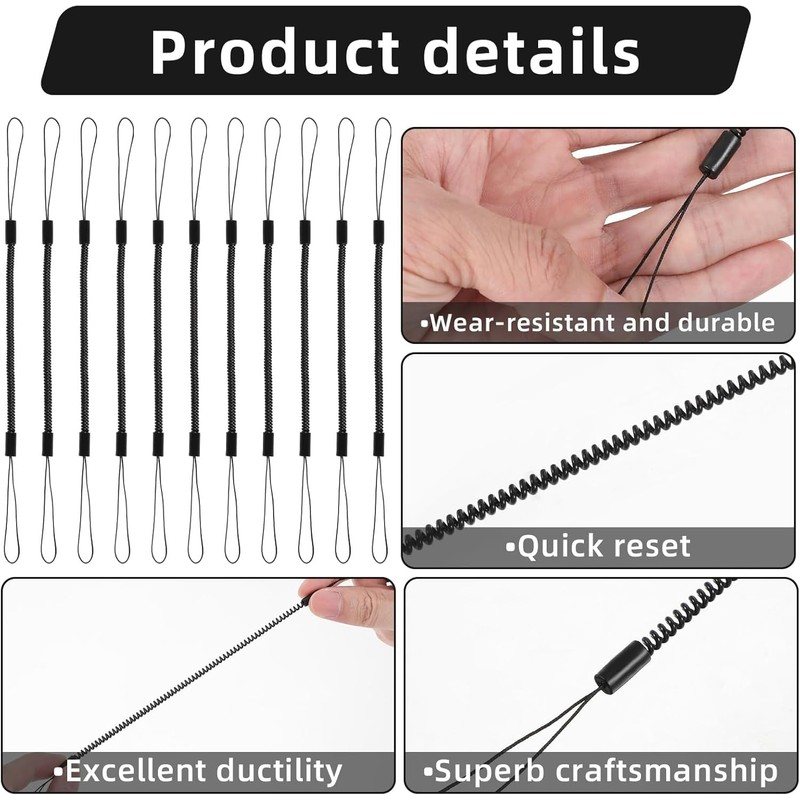 TOP-VIGOR 5Pcs Elastic Tether Lanyard, 3.7mm Dia x 200mm Retractable