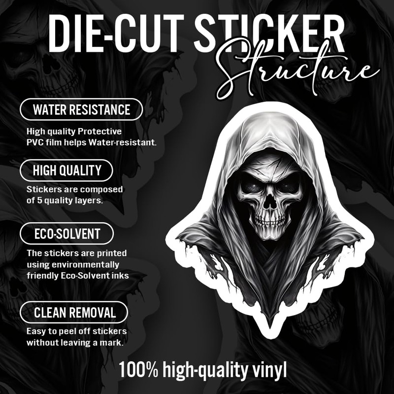 3Pcs Grim Reaper Death Skull Vinyl Decal Bumper Sticker 5