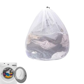 1 Pcs Drawstring Mesh Laundry Bag，Durable Laundry Net Washing Bag with Drawstring，79x 68cm Extra Large Mesh Laundry Bag for Washing Machine Travel, Delicates, Bra, Toy Storage (WHITE)