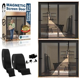 Reversible Left/Right Fiberglass Magnetic Screen Door for Sliding Door, French, or Double Door – 64w x 86h Net Screen with Magnet Closures – by Sentry Screens