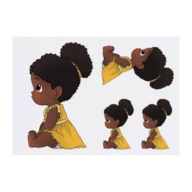 4 x 'Cute Sitting Girl' Temporary Tattoos - Water Resistant, Skin-Safe, Non-Toxic Transfers, Mixed Sizes (TO00081014)