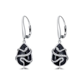 HPQQ Snake Earrings for Women Sterling Silver Black Onyx Dangle Drop Earring Teardrop Hummingbird Jewelry Birthday Christmas Gifts for Women