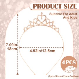 SmallCat 4 PCS Rhinestone Crown for Women, Sparkling Glittering Headbands, Crystal Headpiece, Bridal Heart Crown for Wedding, Parities, Birthdays, 2 Gold, 2 Silver