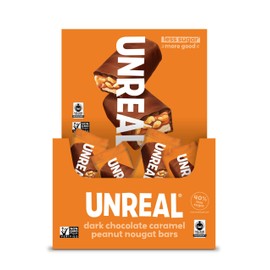 UNREAL Dark Chocolate Caramel Peanut Nougat Bars | Non-GMO, Less Sugar, Fair Trade | 30 Count