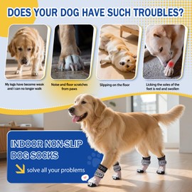 GYURO 4-Sided Anti Slip Dog Socks Paws Stop Licking with Adjustable Reflective Strap – Indoor Paw Protection, Traction Control & Anti-Licking Design for Hardwood Floors & Grip Safety (Khaki, S)