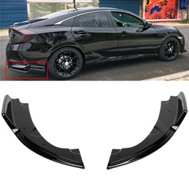 ROADFAR Glossy Black Rear Bumper Lower Side Splitters Apron Valance Fits For 2016-2019 For Honda Civic Sedan PP Rear Bumper Lower Side Lip Canards Diffuser Splitter Apron Valence
