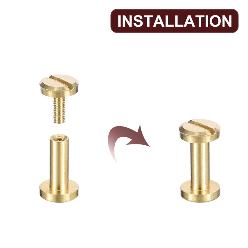 sourcing map 30Pack Brass Chicago Screws, 8x6mm Flat Head Screw