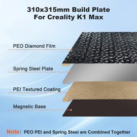 IdeaFormer Smooth PEO+Textured PEI Build Plate for K1 Max 310x315mm, Flexible PEO PEI Spring Steel Print Bed with Magnetic Build Plate for Creality K1 Max 3D Printers