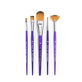 Royal & Langnickel Moderna, 5 pc Variety Brush Set for All Painting Mediums, Includes - Oval Wash, Angular, Shader, Fan & Round Brushes