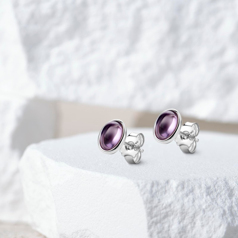 Orovi Violet Purple Amethyst Crystal Silver Stud Earrings - 4