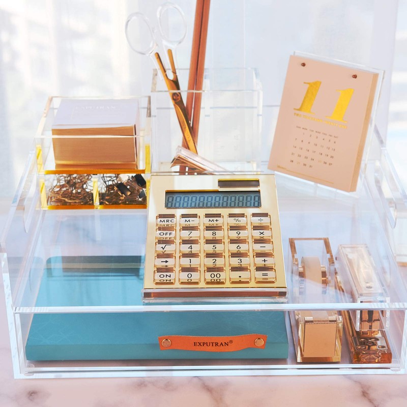 EXPUTRAN Acrylic Calculator with Stand, Battery and Solar Hybrid Powered