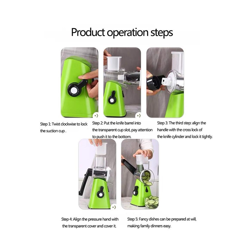 NILICAN Manual Rotary Potato Grater Kitchen Mandoline Vegetable Slicer，with 3