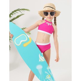 Girls' Swimwear 3 Piece Set with Cover Up Skirt Girl Size 11-12 Pink Cross Back Boho Bathing Suit for Teens Kids Swimming Vacation Pool Party Quick Dry Cute Swim Suit