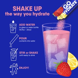 GoHydrate Electrolyte Drink Mix - A Naturally Flavored, Sugar Free, Low Sodium, Vitamin D Hydration Powder Packets, (Strawberry Lemonade, 30 Count (Pack of 1))
