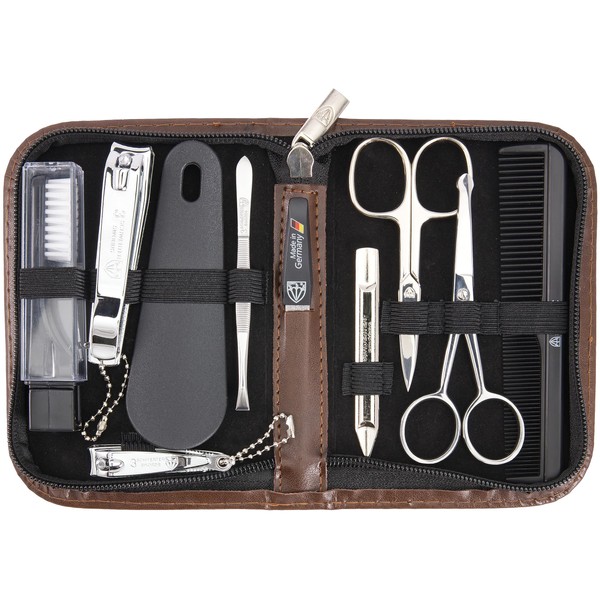 3 Swords Germany - brand quality 10 piece manicure pedicure grooming kit set for professional finger & toe nail care scissors clipper fashion leather case in gift box, Made by 3 Swords (003164)