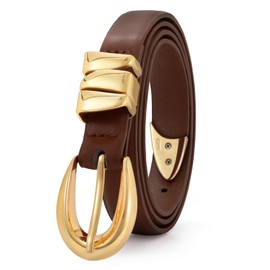 XZQTIVE Women's Leather Belt Fashion Ladies Belt with Gold Buckle for Jeans Dresses Pants Coats