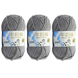 3Pcs 50g Milk Yarn Knitting Cotton Yarn Soft Chunky Hand-Woven Crochet Wool Yarn for Handcrafts Crocheting Knitting (Grey)
