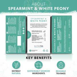 Nutra Tea - Spearmint & White Peony – Spearmint Tea PCOS, White Peony Tea - For Digestion & Women's Health - 60 Individually Wrapped Bags - Herbal Infusion (3 Pack)