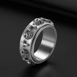 OIDEA Spinner Ring with Skull Stylish, Colour Does Not Change, Does Not Rust, Black Silbler