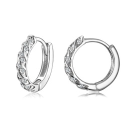Silver Hoop Earrings for Women Grils, Small Huggie Hinged Hypoallergenic Twisted Cubic Zirconia Sleeper Helix Tragus Cartilage Earrings Jewelry Gifts for Birthday Wedding, 10mm