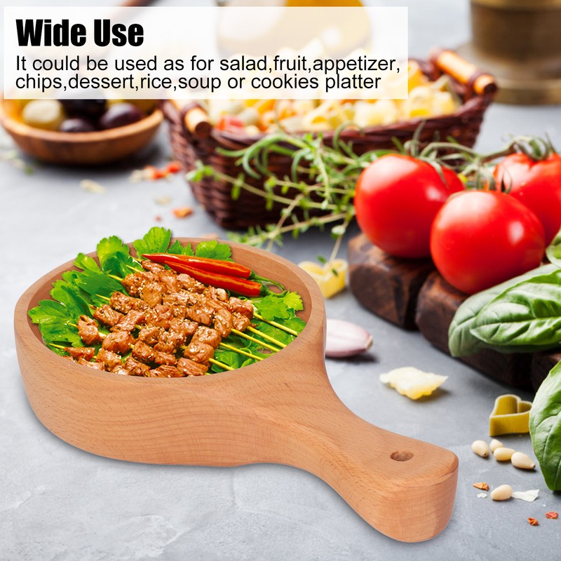 Wooden Bowl with Handle Noodle Bowl for Salad Fruit Soup