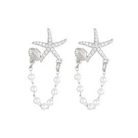 QIAOLEHUI Dangle Gold Starfish Tassel Earrings for Women Drop Sea Shell Seashell Starfish Statement Earrings Chain Ocean Summer Vacation Beach Jewelry (Silver)