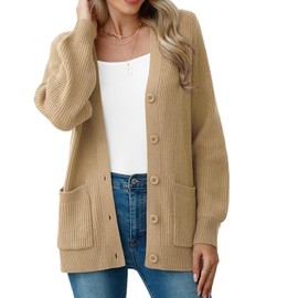 VIISHOW Winter Knit Plus Size Cardigan for Women Plain Womens Sweaters Fall 2025 Casual Chunky Cardigans for Women,Khaki Apricot,XX-Large