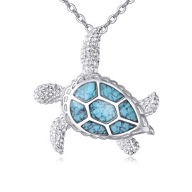 HKPATOP Turtle Necklace Sterling Silver Turquoise Sea Turtle Pendant Necklace Ocean Jewelry Gifts for Women