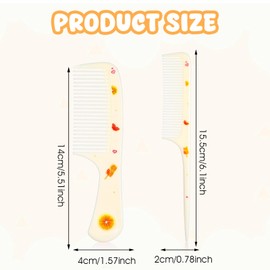 Toddler Comb Set, Small Cute Fine Tooth Comb & Rat Tail Comb for Kids Styling, Yellow Mini Hair Comb Plastic Parting Combs, Anti-Static Hairdressing Comb for Baby Girl Wet Dry Hair (2Pcs)