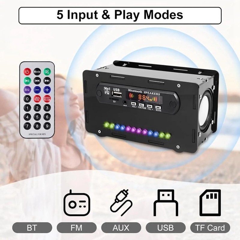 Stroagymoon DIY Bluetooth Speaker Kit LED FM Radio USB Mini