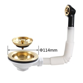Talea SUS304 Stainless Steel Brushed Golden Color Sink Basket Strainer Waste for Kitchen Round Overflow Sink Waste Kit Accessories, xk186c061-k