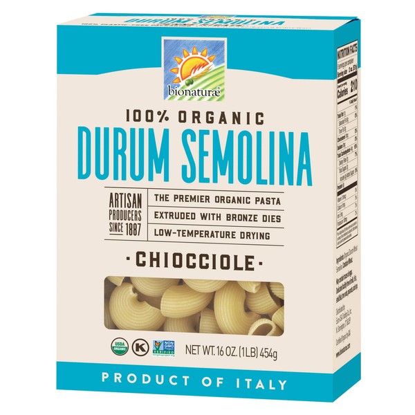 Bionaturae Chiocciole Durum Semolina Pasta | Durum Semolina Chiocciole Pasta | Non-GMO | Kosher | USDA Certified Organic | Made In Italy | 16 oz (6 Pack)