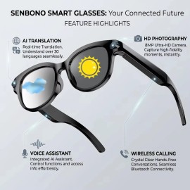 SENBONO M89-S Smart Translation Glasses with Gradient Lenses HD Camera Music Playback, Voice Assistant Smart Glasses with CameraLens Type: Gradient Lenses