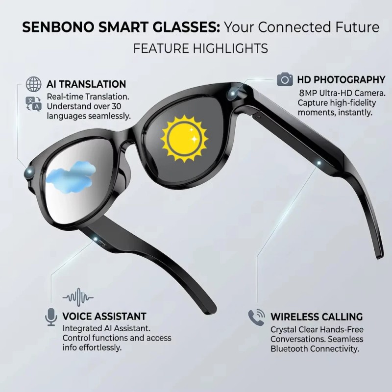 SENBONO M89-S Smart Translation Glasses with Gradient Lenses HD Camera