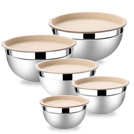 Lazycorner Mixing Bowls with Airtight Lids Set 5 Pcs Stainless Steel Bowls Set Baking Set Non-Slip Silicone Bottoms Great for Serving & Baking