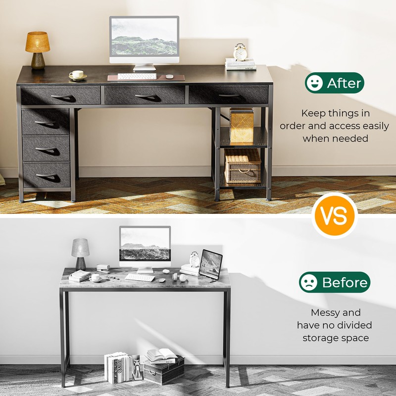 Huuger Computer Desk with 6 Drawers, 54 Inch Office Desk