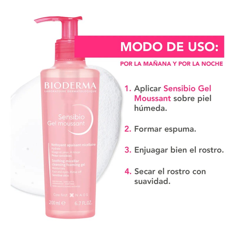 Bioderma Sensibio Gel Moussant, Gel Micelar Limpiador, 200ml