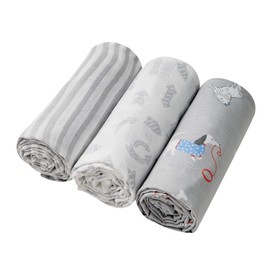 DaysU Muslin Swaddle Blankets for Newborn Babies, Breathable Bamboo Rayon & Cotton Baby Muslin Blankets for Boys Girls Unisex with Gift Box, Large 47"x47", 3-Pack, Grey & White Dog/Arrow/Stripe