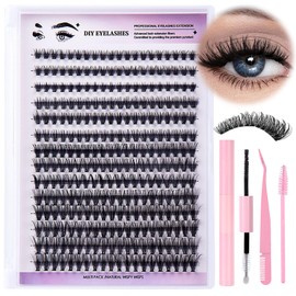 Cluster Lashes Kit - 280Pcs Wispy Individual Eyelashes 8-16mm Mix Cluster D Curl DIY Fluffy Eyelash Extensions Kit with Lash Bond and Seal,Tweezers Comb