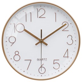 VIKMARI Rose Gold & White Silent Wall Clock Decorative for Living Room Kitchen Bedroom Office 10 Inch Modern