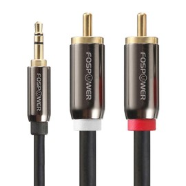 FosPower (1.8m) 3.5mm Stereo Mini Plug to 2RCA (Red / White) Convert Stereo Audio Cable (Male to Male) [24K Gold Plated | Tinned Copper Conductor | Abrasion Resistant Material] Compatible with