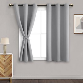 DWCN Short Thermal Insulated Short Curtains with Tiebacks for Kitchen Small Window- Sliver Grey Grommet Room Darkening Drape, Set of 2 Panels, 38 x 54 Inch Length