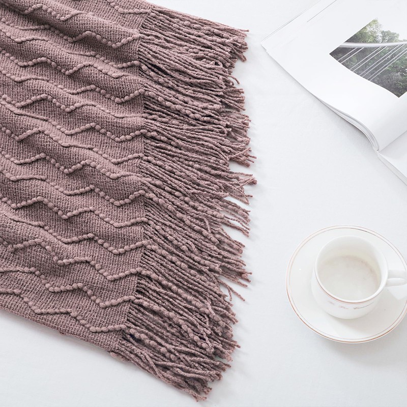 BOURINA Textured Solid Soft Sofa Throw Couch Cover Knitted Decorative