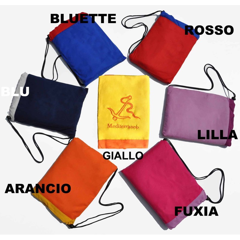 Beach towel embroidered cot with pockets 70x190 cm ROSSO RED