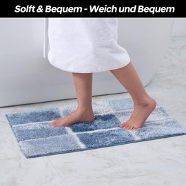 Simurq Non-Slip and Washable Bath Mat, Soft Bath Mat with High Absorbency, Bathroom Rug in Various Sizes and Colours, Bath Runner, Bathroom Mat (Blue, 40 x 60 cm)