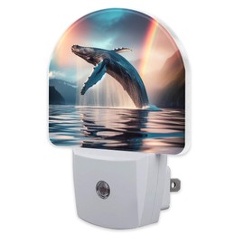 sndheke Jumping Whale Night Light for Kids, Ocean Marine Life Rainbow Night Light Plug in with Dusk to Dawn Sensor, 0.5w Energy Saving Sleep Friendly Nightlight for Hallway Stairway Kitchen Bedroom