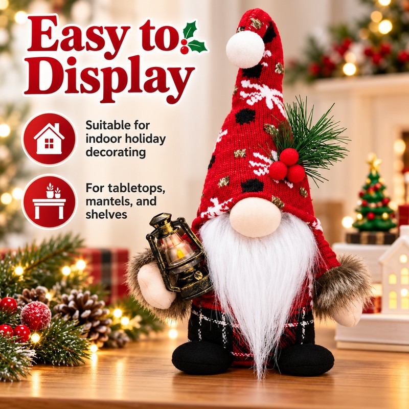Christmas Gnome Plush Decor - Red Knitted Hat for Holiday