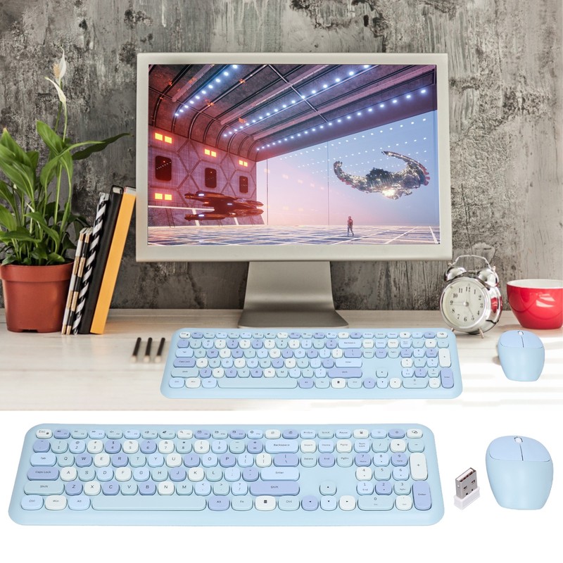 Keyboard Mouse Combo 2.4G Retro Multi Color Mute Cover Wireless