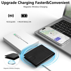 Auskang Smart Wallet For Men, Works with Apple Find My,Minimalist Leather Wallet For Men, RFID Blocking, Credit Card Holder, ID Card, Wallet with Smart Tracker, Wireless Charging Black (No Pattern)